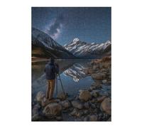 38x26cm/1000pcs Puzzles Starry Night Mountain Reflections Puzzles pour Adultes, Jeux Familiaux, Décoration Murale, Cadeaux Uniques d'anniversaire Et De Noël 38x26cm/1000pcs