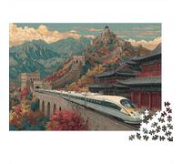38x26cm/1000pcs The White Fuxing High-Speed Rail and The Great Wall Jigsaw Puzzles À Faire Soi-même pour Adultes