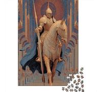 38x26cm/1000pcs Un Chevalier en Armure dorée, Montant Un Cheval, franchit Le Pont-Levis du château Jigsaw Puzzles À Faire Soi-même pour Adultes