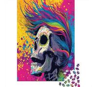 38x26cm/1000pcs Un crâne Peint aux Couleurs de l'arc-en-Ciel Flotte au Vent Puzzle Jouet en Bois Cadeau Unique Décoration Intérieure Jeu Éducatif Challenge Toy