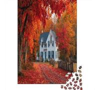 38x26cm/1000pcs White Two-Story Farmhouse and Autumn Woods Puzzle Jouet en Bois Cadeau Unique Décoration Intérieure Jeu Éducatif Challenge Toy