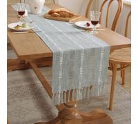 38x275 cm Chemin de table avec glands, Moderne Style simple Chemin de table en imitation lin de coton pour bureau salon salle à manger, Couleur : Gris
