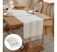 38x275 cm Chemin de table avec glands, Moderne Style simple Chemin de table en imitation lin de coton pour bureau salon salle à manger, Couleur : Beige