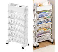 39*19 *76 cm-Généreuse bibliothèque mobile - Organisateur d'étagère à roulettes en plastique à 6 couches, pivotant et amovible