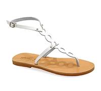 39 blanc Emmanuela Sandales en cuir plat à la main, chaussures d'été avec des coupes de passage pour femmes, sandales de sangle avec des orteils fendus, et des bretelles à boucle ajustable