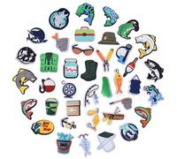 39 Pcs Charmes de Chaussures en PVC,Breloques Accessoires Matériel de Pêche Poisson Fishing Animé pour Crocs Shoes Sandales à Sabots Cadeau de Fête Cadeaux pour Enfants Filles Femmes Hommes Adulte
