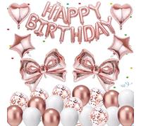 39 pièces de ballons en or rose pour décoration d'anniversaire pour filles, femmes, ballons Happy Birthday avec rubans/étoiles/cœurs/confettis - Décorations d'anniversaire pour enfants et adultes