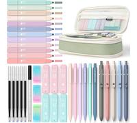 39 X School Supplies With Pencil Case, 6 X 0.5 And 0.7 Mm Mechanical Holders, 5 X Black Gel Ink Pens, 12 Pastel Highlighters Includes 6 Tubes Of Leads And 3 Erasers (Green)