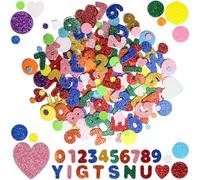 390 Paillettes Autocollant en Mousse, Lettres de L'alphabet/Numéros en Mousse Autocollante et Pailletée, Autocollants Ronds/Coeur en Mousse Colorée pour Les Enfants Bricolage, Décoration D'Intérieur
