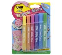 UHU Colle scintillante Glitter Glue Shiny Lavable à l'eau Multicolore 6 x 10 ml