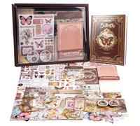 395 PCS Autocollants Scrapbooking Vintage avec Carnet A6 Grid Scrapbooking Stickers Avec Washi Tape Autocollant Scrapbookings Papillon Esthétique, pour Journal Plan Bricolage Album Artisanat Cadeau