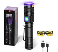 395nm Rechargeable Black Light Uv Torch Mini Led Wood Lamp Small Uv Lamp,Ultraviolet Flashlight For Resin,Gel Nails,Cat Urine Detector,With Uv Glasses
