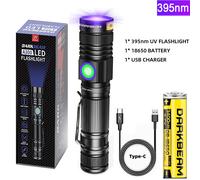 395NM SET Black ZOOM 18650 Batterie Au Lithium Lampe de poche UV aste USB, 365nm, 395nm, Blacklight Wood's Lamp, Ultraviolet Black Light, LED Portable - Detector ""Nipseyteko