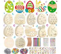 396PCS Decoration Paques en Bois Kit,Ornements en Bois de Pâques,Pendentifs de Pâques en Bois,avec Stylo Aquarelle,Rhinestones,Cloches,Yeux,Cordes,Autocollants,pour Décoration de Pâques (Couleur C2)