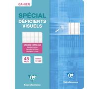 Clairefontaine 3996C Un Cahier Agrafé pour Déficients Visuels - 17x22 cm - 48 Pages Grands Carreaux Noirs 2,5 mm Agrandis 10/10 - Papier Blanc 90 g - Couverture Carte Pelliculée - Couleur Aléatoire