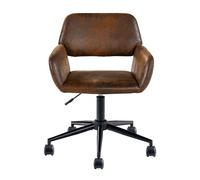 39F FURNITURE DREAM Chaise de Travail Confortable de Style Vintage - Pivotante à 360 degrés avec casiers en Nylon Stables - Fonction pivotante et réglable en Hauteur - Marron - 61 x 56 x 76-86 cm