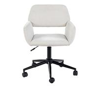 39F Furniture Dream Fauteuil de Bureau pour Enfant scandinave en Tissu Beige pivotant Hauteur réglable 5 roulettes pour Enfants travaillant à la Maison Beige 56,5x57,5x75-85cm