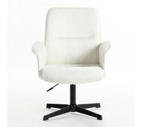 39F FURNITURE DREAM Fauteuil Ergonomique scandinave pivotant à 360° réglable en Hauteur Boucle Tissu Doux, Blanc, bouclettes, 66 x 63 x 82 - 94 cm