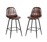 39F FURNITURE DREAM Lot de 2 tabourets de Bar rétro en Cuir PU - Pivotant à 360°, Couture Verticale, Repose-Pieds et Jambes en métal - Chaises Hautes industrielles Vintage, 67 cm