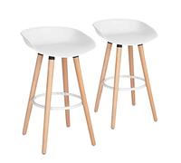 39F FURNITURE DREAM Lot de 2 tabourets de Bar scandinave avec siège en polypropylène et Pieds en Bois d'hêtre de 66 cm avec Repose-Pieds pour Cuisine, Salle à Manger, Bar, Blanc, 44 x 40 x 78 cm