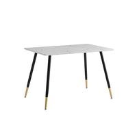 39F FURNITURE DREAM Table Design scandinave avec Plateau en Papier marbre, Pieds en métal Noir et doré, pour Cuisine, Salle à Manger, Salon, MDF, Blanc, 110 x 70 x 75 cm