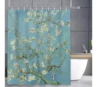 3BMT Rideau de douche, lavable, avec anneaux, motif fleur d'amandier, Van Gogh, anti-moisissure, 100 % polyester, 180 x 200 cm