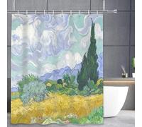 3BMT Van Gogh Rideau de douche lavable avec anneaux - Motif Champ de blé et cyprès - Rideau de douche anti-moisissure - 100 % polyester - 180 x 200 cm