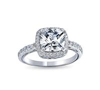 3CT AAA CZ Cubic Zirconia Halo Solitaire Square Radiant Cushion Cut Engagement Ring For Women .925 Argent Sterling 1MM Thin Band