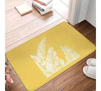 3D 3D Banana Leaves on Yellow Anti-Slip Doormat Floor Mat Washable Carpet Rug for Kitchen Entrance Home Living Room Footpad Mats-50x80cm
