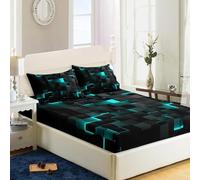 3D Abstract Geometric Bed Sheets Set, Twin Queen Size Super Soft Microfiber Teen Bedding, 10" Deep Pocket Fitted Sheet, Flat Sheet, Breathable Room Decor (NO Pillowcases)(Vert Clair,193x203x25cm)