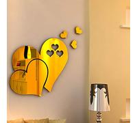 3D Amovible Coeur d'Amour Miroir Sticker Mural, Art Design DIY Stickers Muraux pour la Maison (Or)