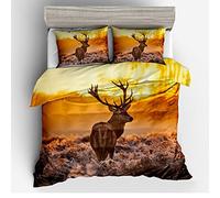 3D Animal Bohême Lion Garçon Homme Housse de Couette avec Taie d'oreiller, Boho l'éléphant Cerf Blanc Noir Panda Parures de Lit 1/2 Personnes Fille Femme (Cerf, 140x200cm)