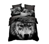 3D Animal Lion Loup Modèle Housse de Couette Taie d'oreiller, Fille Garçon Licorne Galaxie Étoile Chat Parures de Lit avec Fermeture éclair Microfibre Polyester (Gris, 200 x 200cm)