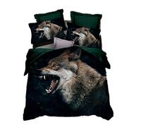 3D Animal Lion Loup Modèle Housse de Couette Taie d'oreiller, Fille Garçon Licorne Galaxie Étoile Chat Parures de Lit avec Fermeture éclair Microfibre Polyester (Vert, 200 x 200cm)