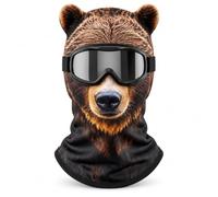 3D Animal Ski Masks with Ears, 8 Pack Cat Balaclava Face Covers | Eight 3D animal masks add playful style with full face and neck coverage for winter outings and costumes(Bear)