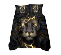 3D Animal Tigre Loup Lion Noir Housse de Couette et Taie d'oreiller, Attrapeur de Rêves Plume Microfibre Polyester 1/2 Personnes Parures de Lit avec Fermeture éclair (Noir 2, 200_x_200_cm)