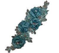 3D Applique en Dentelle Lot de 2 patchs brodés en strass faits main avec fleurs 3D à coudre for robe mariée(Light green)