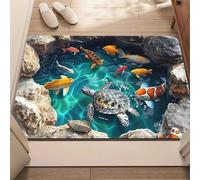 3D Aquatic Turtle and Koi Fish Rug for Relaxing Home Decor - Ocean Life Themed Floor Mat, Nature Inspired Art Skid Resistant carpet-60x90cm