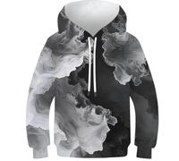 3D Art Abstrait en Noir et Blanc Sweat-Shirt À Capuche Enfants Garçon Filles Hoodie Drôle Manches Longues Pullover Sweat-Shirts avec Poche 4-16 Ans 12-14Y