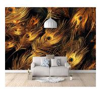 3D Art Self-adhesive Wallpaper Mural Golden peacock feathers 100x70cm Print Photo Bedroom Restaurant Office Family Living Hallway