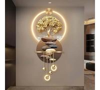 3D Art Wall Decor with LED Light,Creative Landscape Design, Modern Home Decors Picture, Plug-in Power Supply, Gold(A)