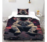 3D Astronaute Solitaire Parure De Lit Filles 2 Pcs Décoration De Chambre À Coucher avec Taie d'oreiller avec Fermeture Éclair Single（135x200cm）