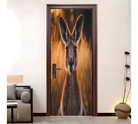 3D Auto-Adhésif Porte Autocollants 73x205 cm Kangourou Animal Mignon Peintures Murales de Porte Amovible Vinyle étanche Or pour Chambre Salle De Bain Papier Peint Art Déco
