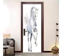 3D Auto-Adhésif Porte Autocollants 83x205 cm Cheval Animal Aquarelle Peintures Murales de Porte Amovible Vinyle étanche Blanc pour Chambre Salle De Bain Papier Peint Art Déco