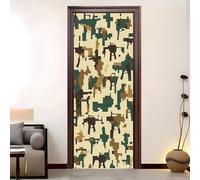 3D Auto-Adhésif Porte Autocollants 90x200 cm Motif Camouflage Militaire Peintures Murales de Porte Amovible Vinyle étanche Vert ArméE pour Chambre Salle De Bain Papier Peint Art Déco