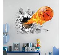 Auvs® Sticker mural amovible en vinyle Motif ouverture dans le mur Effet 3D Nter Fire - Ballon de basket (50 cm x 70 cm).