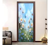 3D Autocollant Film adhésif pour porte 90x200 cm Fleurs et papillons romantiques Intérieur PVC Stickers Porte Décoratif,Amovible Autocollant Muraux Bleu Pour salon,cuisine chambre à coucher