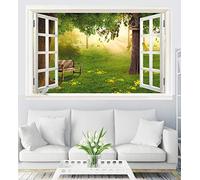 3D Autocollant Mural Fausse Fenêtre Stickers Muraux en Jardin PVC Trompe l'oeil Fenêtre Mural Art Stickers pour Salon Chambre Décoration 60cm*90cm