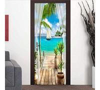 3D Autocollant Porte Sticker Stickers pour De Placard Cuisine Affiche Autocollant De Porte 3D Marin Autocollant De Décoration De Voile De PVC Amovible Autocollant Chambre Décoration-90 x 200 cm