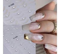 3D Autocollants pour ongles dorés et argentés, 1/2 pièces, bandes adhésives pour tips français, lignes courbes, décalcomanies pour nail art avec cristaux scintillants, accessoires de manucure DIY, fou